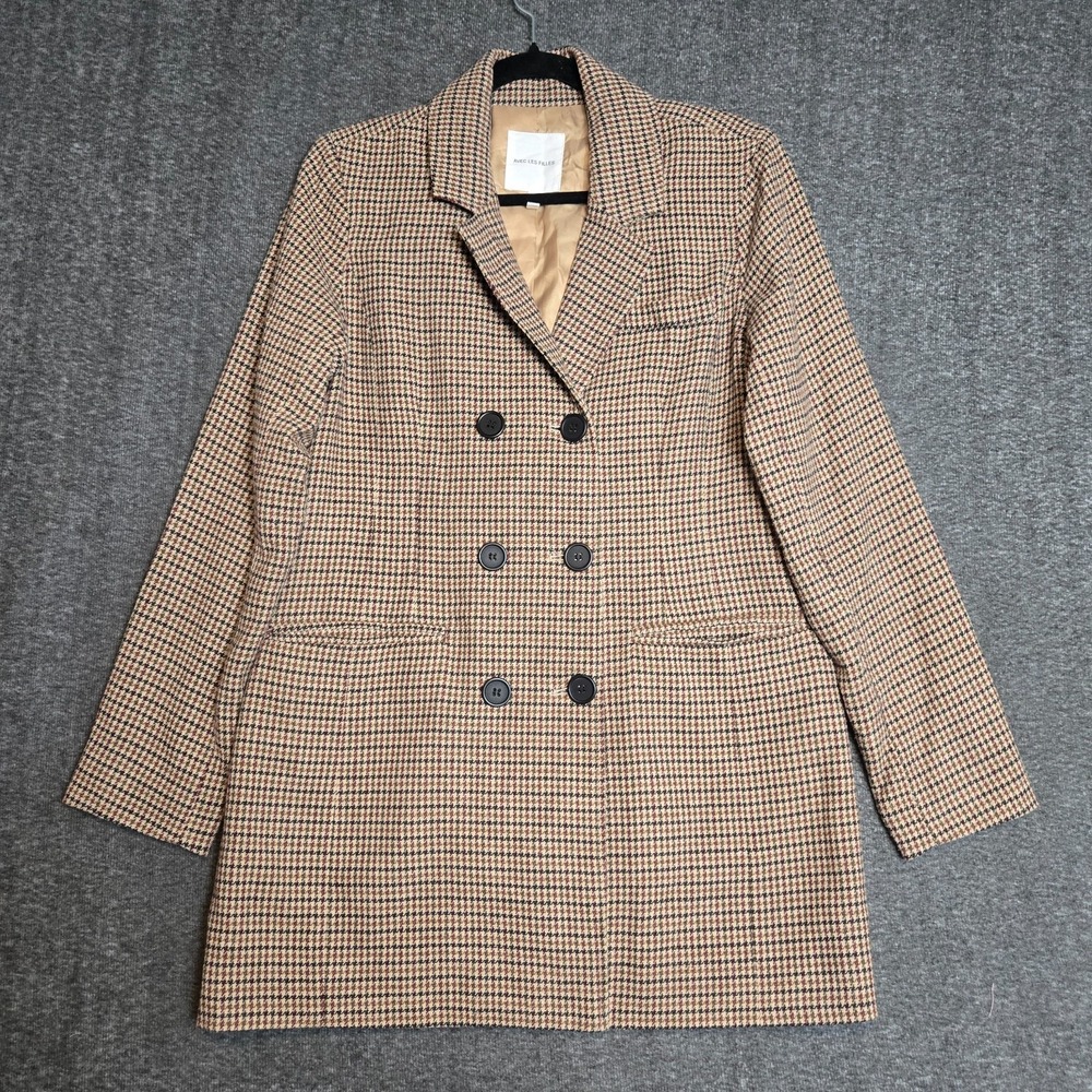 Avec Les Filles Women's Double Breasted Houndstooth Blazer‎ Long Size S Brown